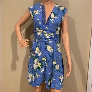 Free People Blue Floral Botton Down Sun Dress SZ 0